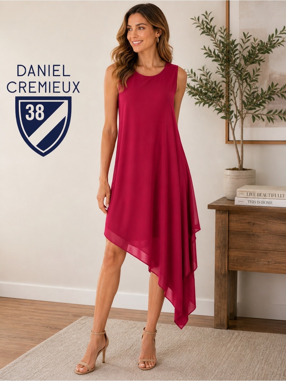 Daniel Cremieux Ella Knit Asymmetrical Sleeveless Dress Medium Modal Stretch red